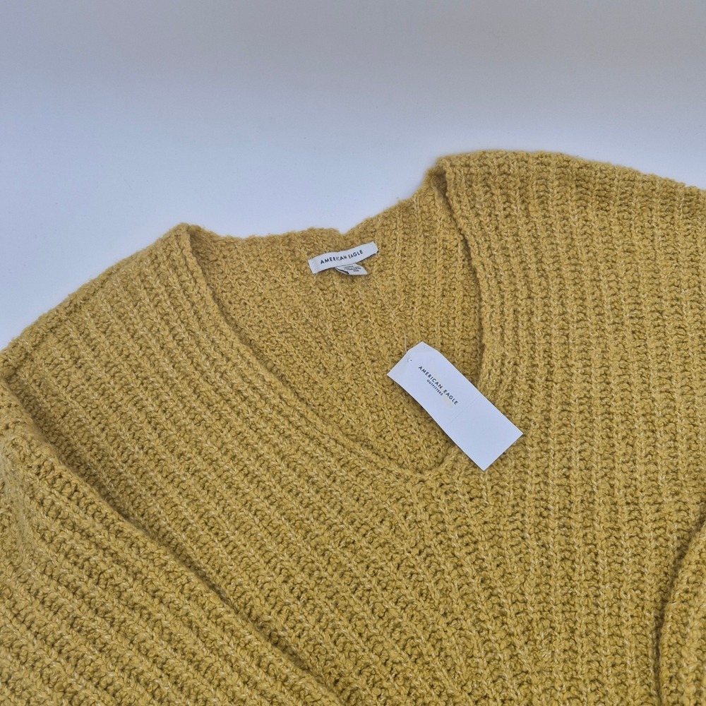 American Eagle Mustard Yellow V-Neck Balloon Sleeve Tunic Sweater New M - Picture 1 of 8